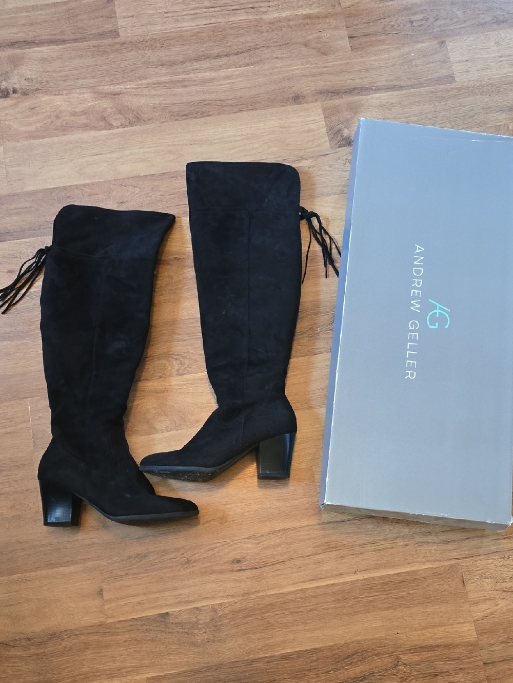 Andrew Geller Black Over-the-Knee Suede Block Heel Boots